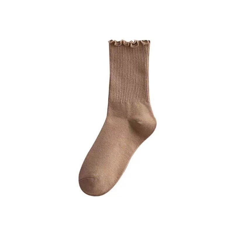 Ruffled Crew Socks for Women | Vintage Cotton Mid-Calf Socks