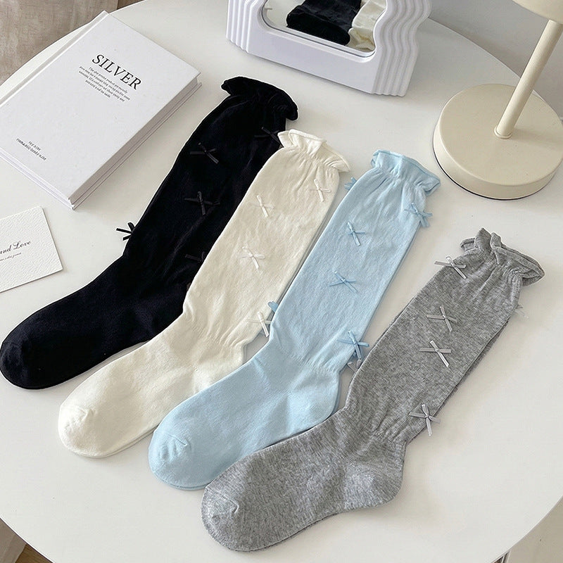 Crew Socks | Ballet Core Dainty Bow Calf Slouch Socks for Women