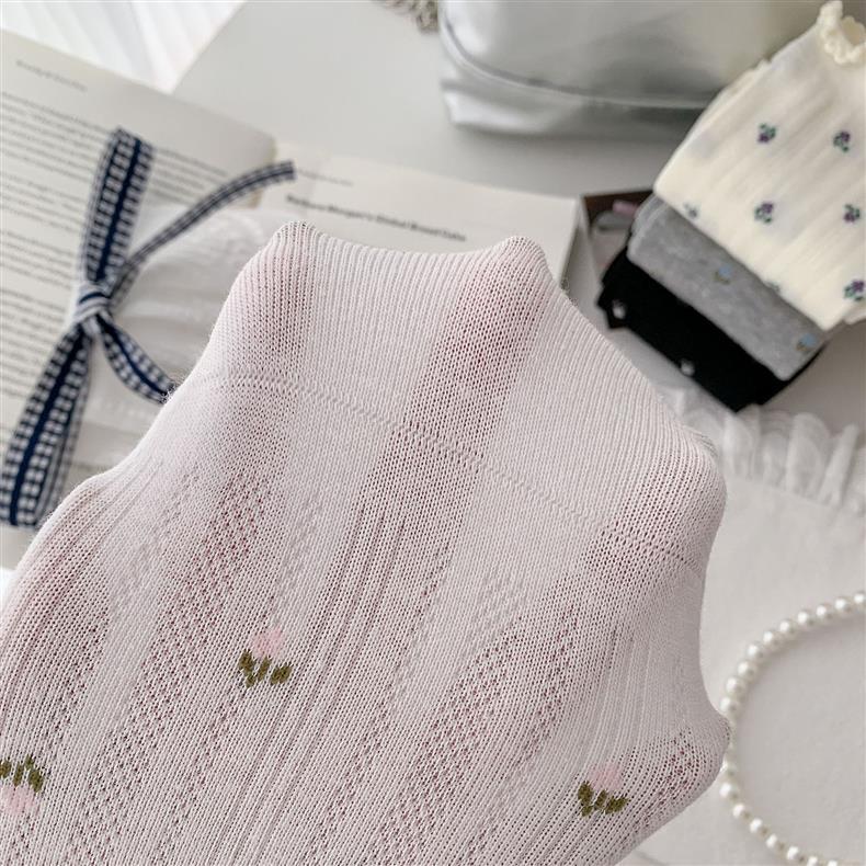 Floral Ruffle Crew Socks for Women | Thin Breathable Spring Socks