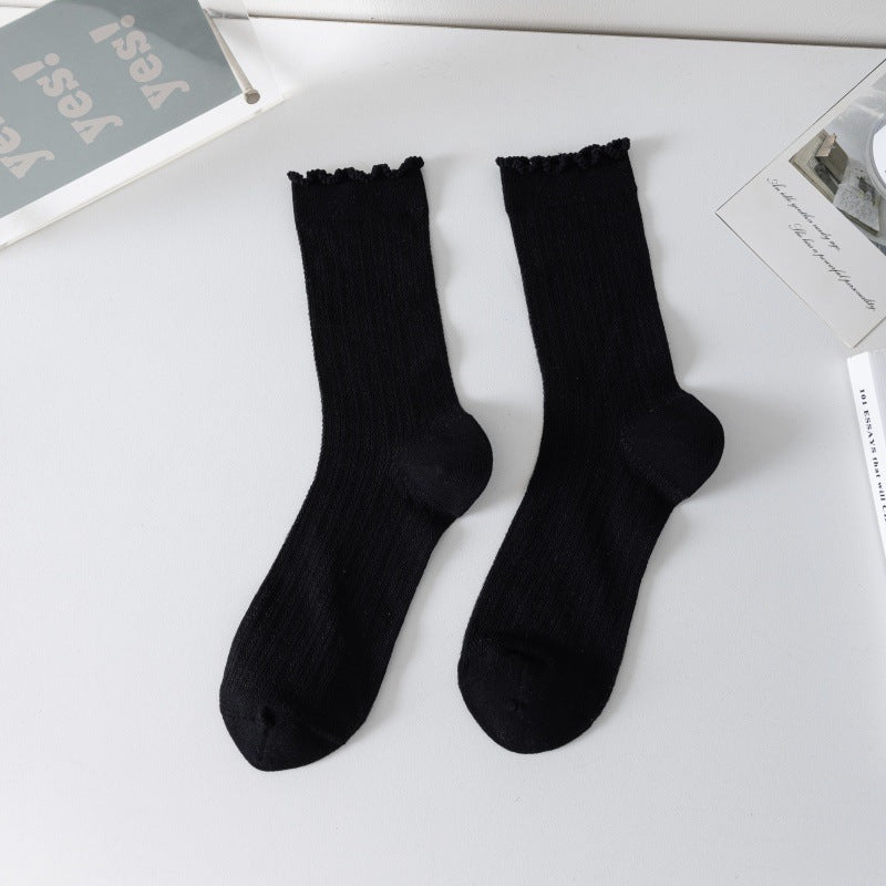 Lace Trim Crew Socks for Women | Breathable Mesh Summer Socks