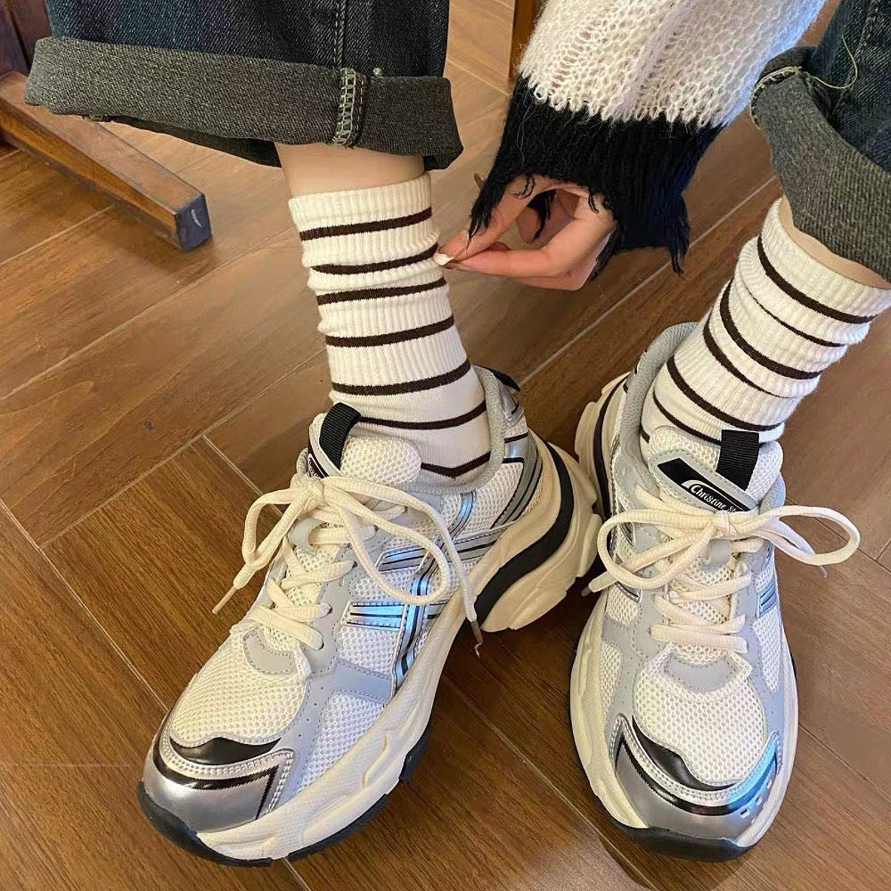 Striped Crew Socks for Women | Cotton Casual Athletic Mid-Calf Socks