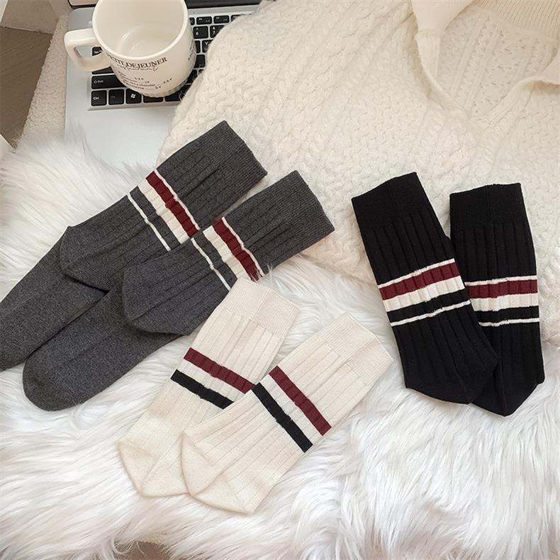 Striped Cotton Crew Socks for Women | Breathable Winter Everyday Socks