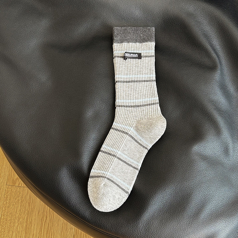 Women's Striped Cotton Crew Socks | Trendy Mid-Calf Socks