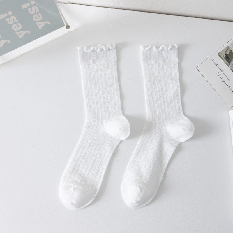 Lace Trim Crew Socks for Women | Breathable Mesh Summer Socks