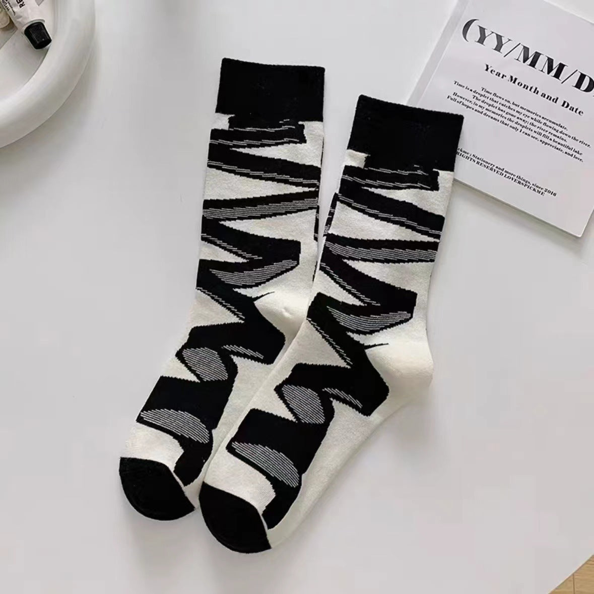 Trendy Abstract Patterned Crew Socks for Women
