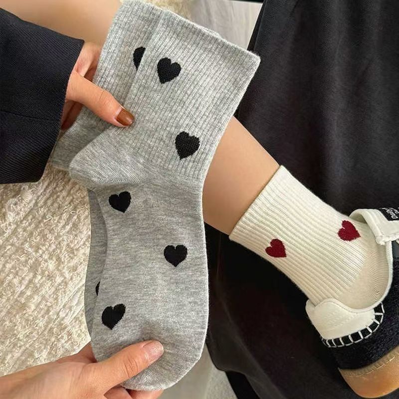 Heart Print Cotton Crew Socks for Women | Casual Trendy Everyday