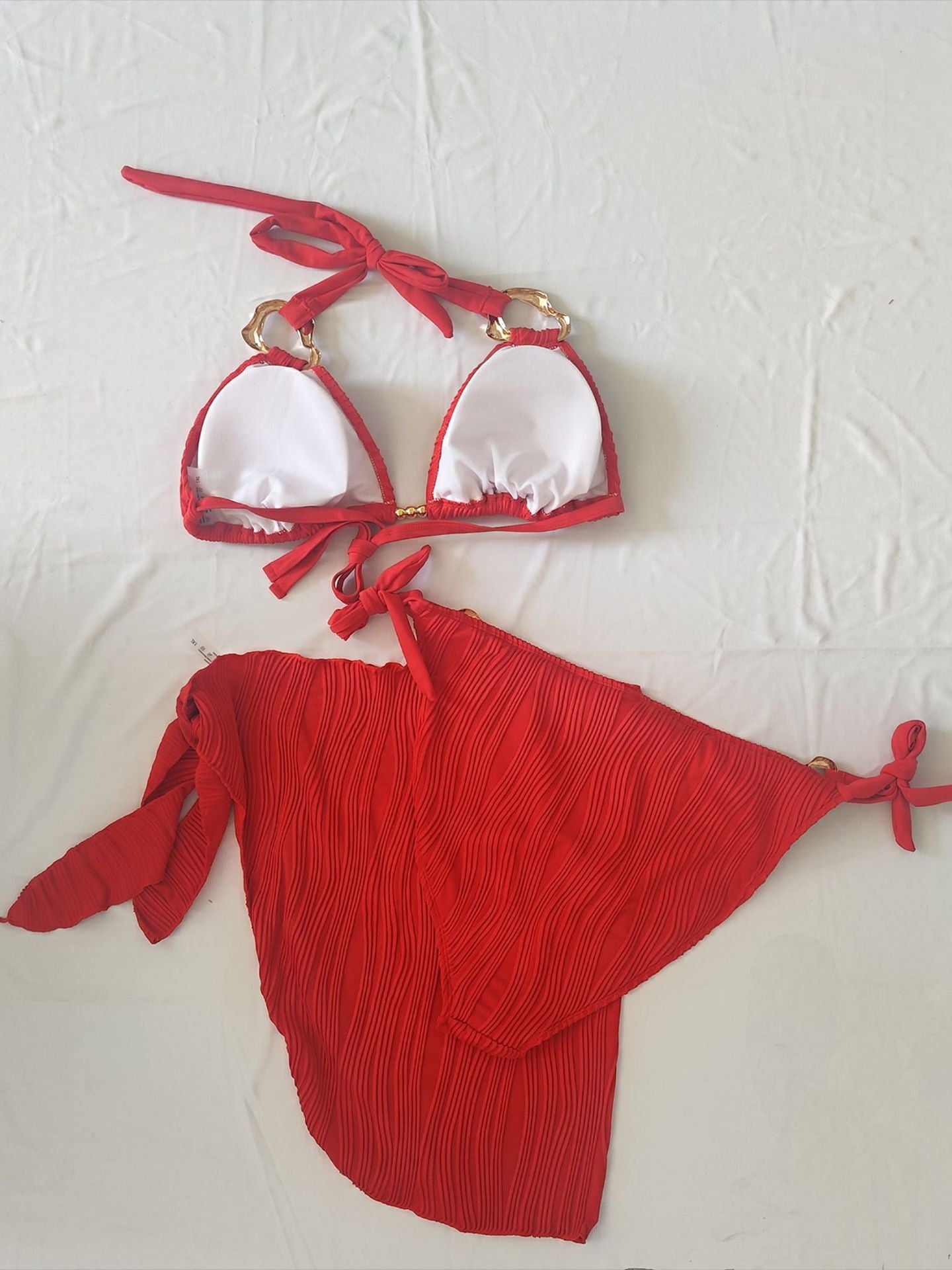 Red Halter Plus Size Bikini Set With Wrap Sarong | Sexy Beach Swimwear