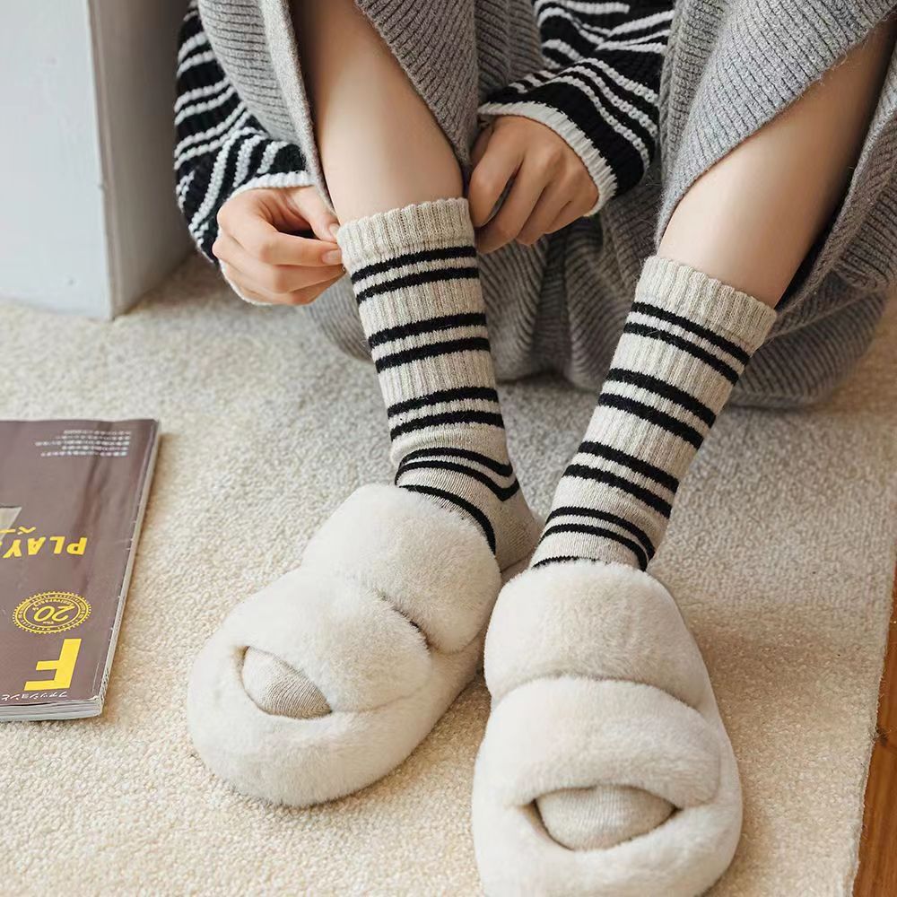 Cozy Striped Crew Socks for Women | Thick Warm Winter Socks