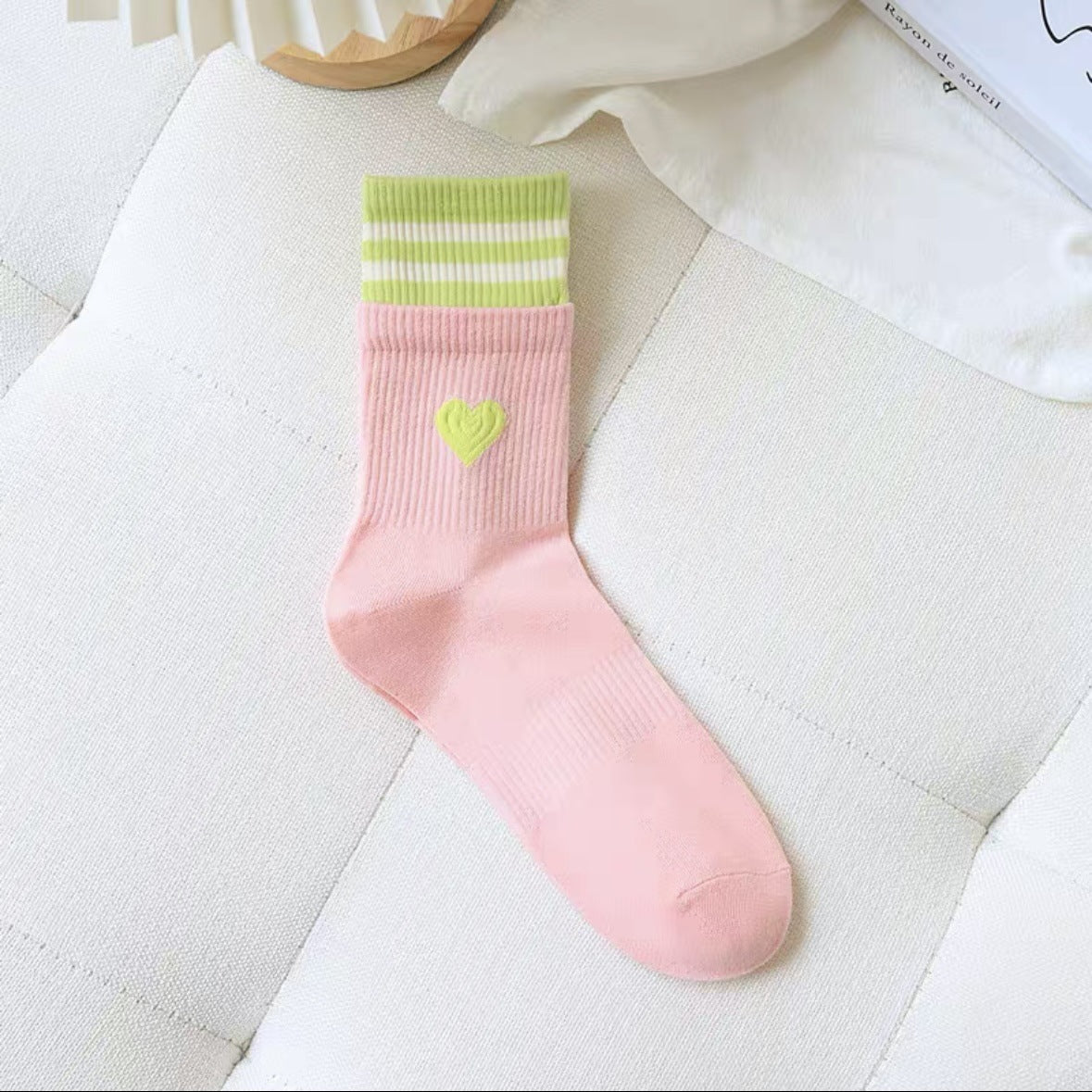 Cute Heart Striped Crew Socks | Athletic Socks for Women