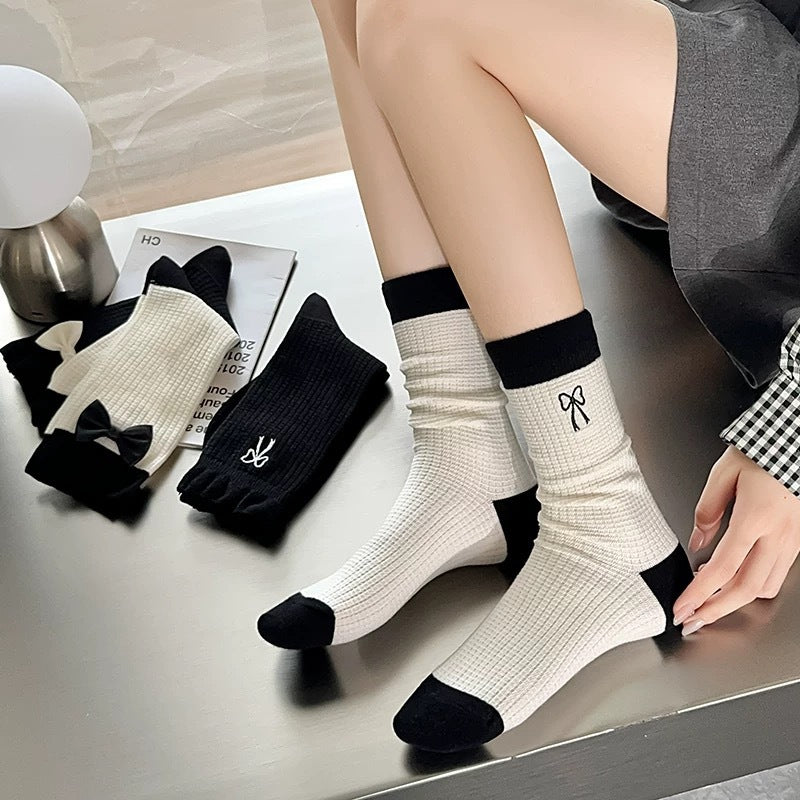 Cotton Bow Crew Socks for Women | Balletcore Casual Socks