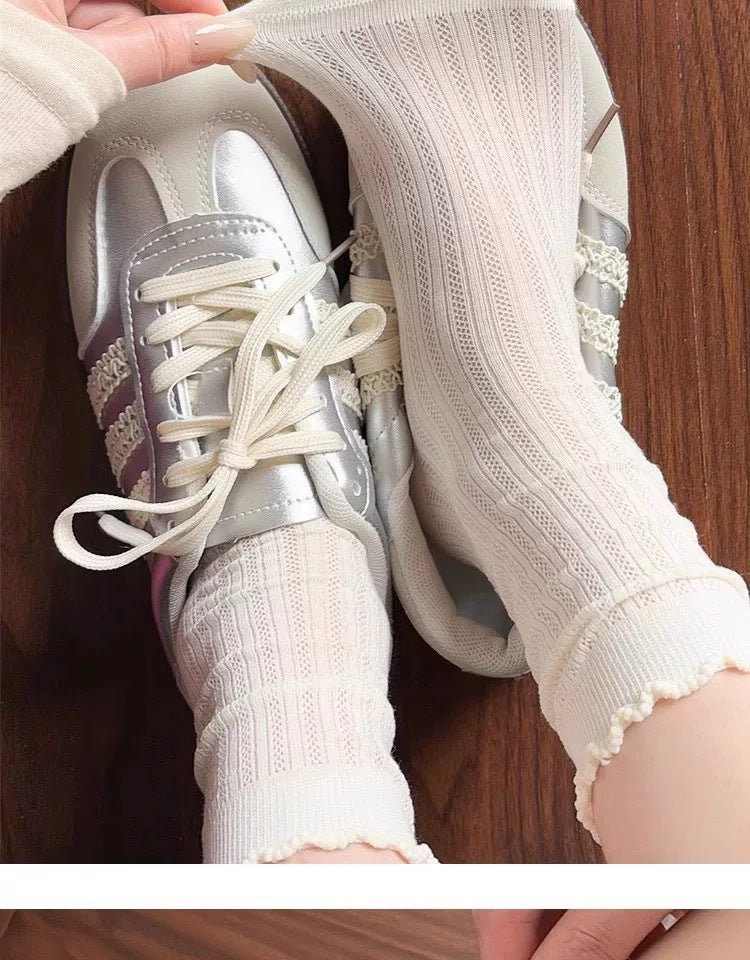 Lace Trim Crew Socks for Women | Breathable Mesh Summer Socks