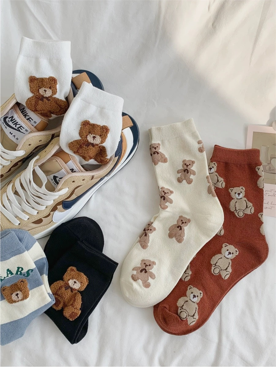 Cute Bear Print Women's Crew Socks | Casual Cotton Novelty Socks