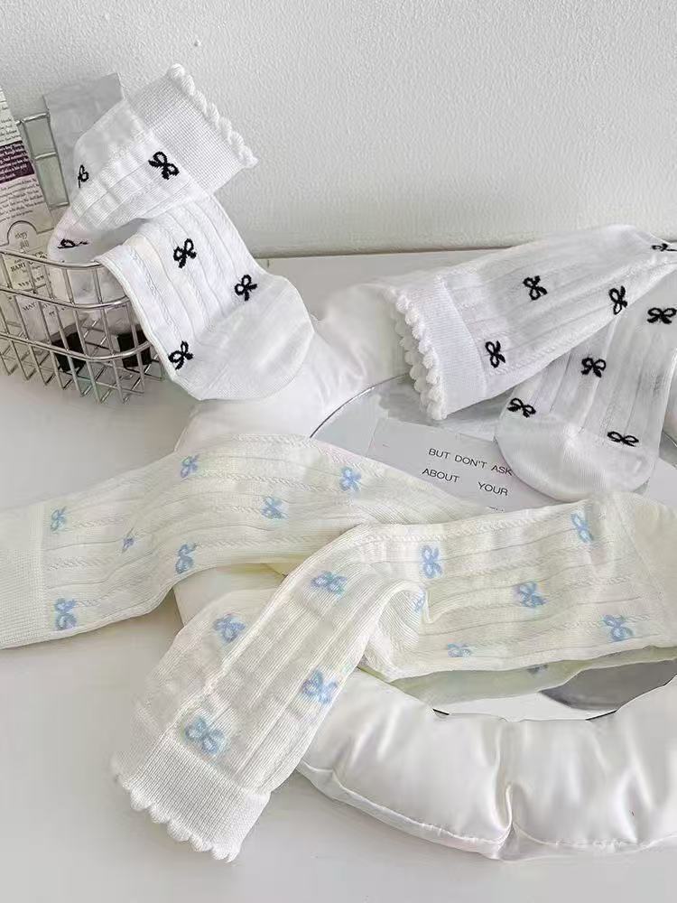 Women's Bow Pattern Crew Socks | Thin Breathable Spring Summer Socks