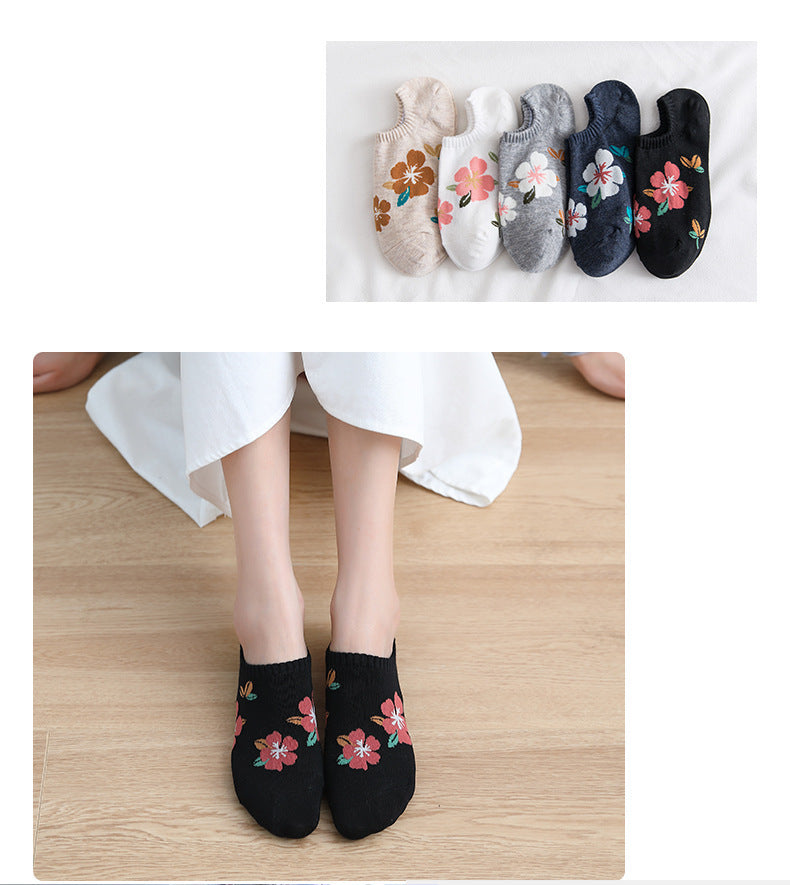 Floral No-Show Socks for Women | Soft Cotton Low Cut Socks