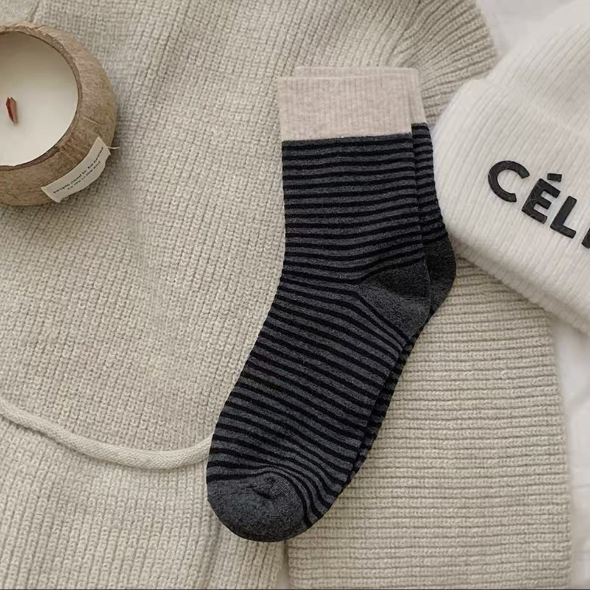 Women's Colorblock Striped Slouch Crew Socks | Casual Cotton Socks