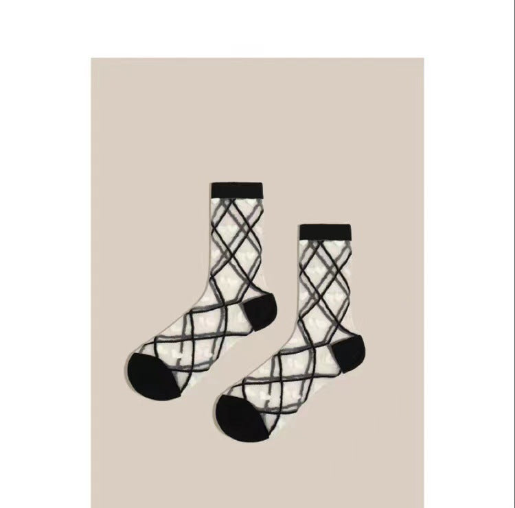 Sheer Heart Pattern Crew Socks | Sweet Transparent Summer Socks