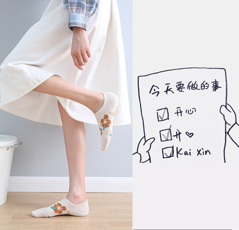 Floral No-Show Socks for Women | Soft Cotton Low Cut Socks