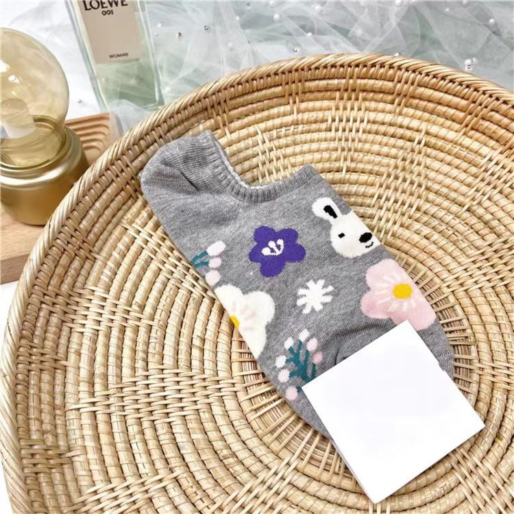 Cute Floral Rabbit No-Show Socks for Women | Casual Cotton