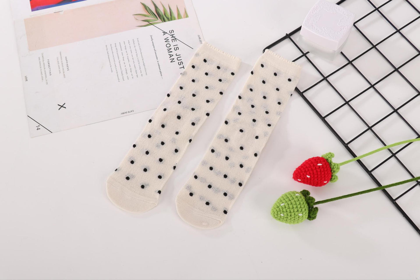 Women's Ballet Mesh Crew Socks | Breathable Patterned Summer Socks