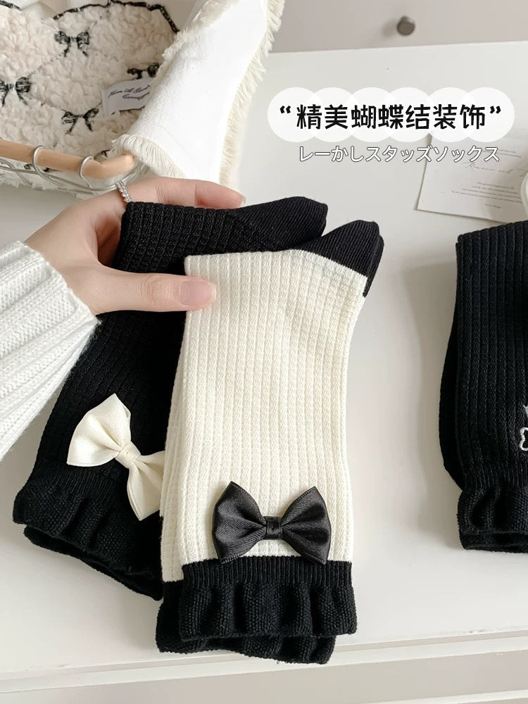 Cotton Bow Crew Socks for Women | Balletcore Casual Socks