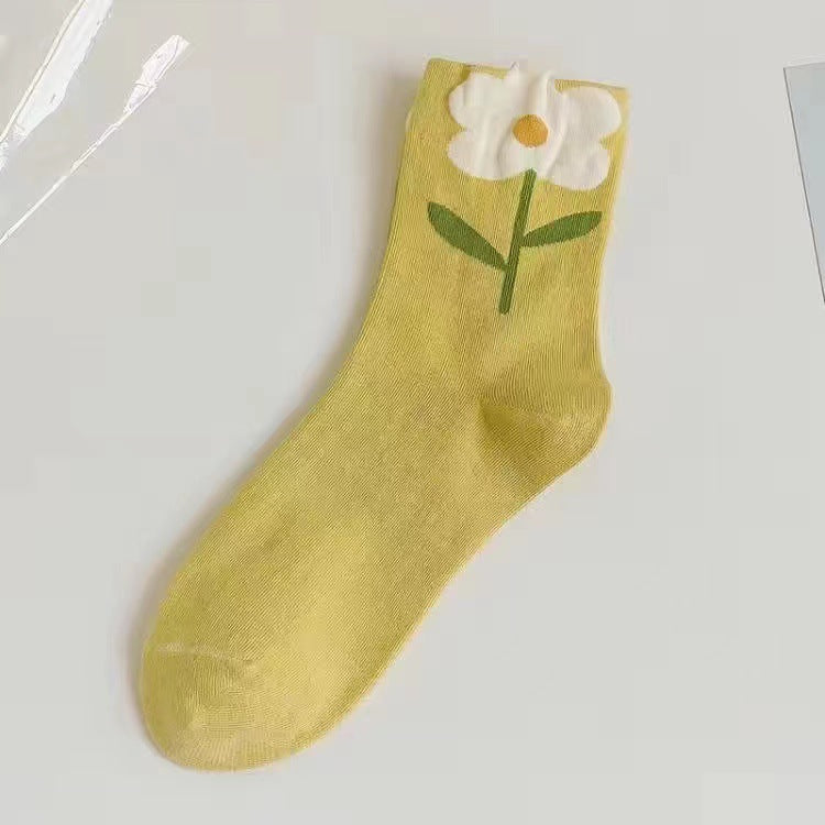 Floral Patterned Crew Socks for Women | Soft Cotton Casual Socks
