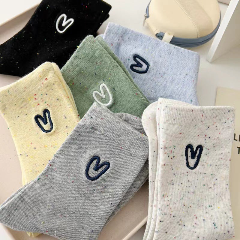 Speckled Embroidered Heart Crew Socks for Women | Casual Everyday Socks