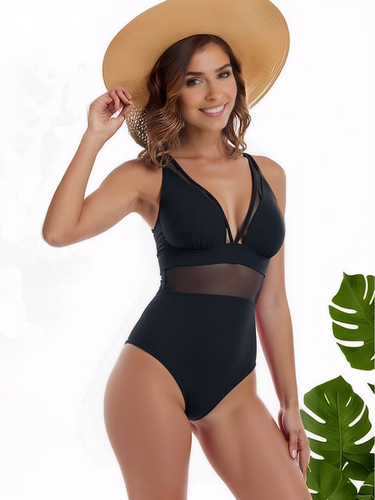 Sheer Mesh Sexy Black One-Piece Swimsuit | Women's Beach Swimwear