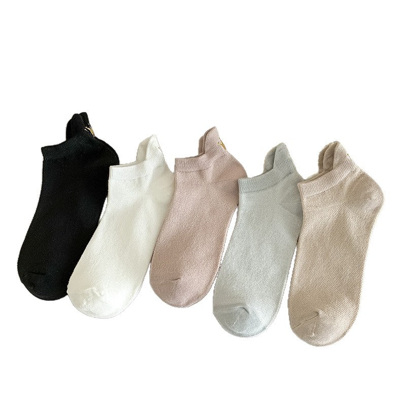 Embroidered Crown No-Show Socks | Breathable Summer Mesh Socks for Women