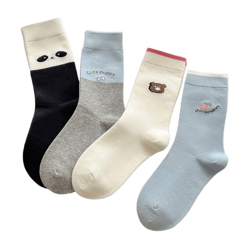 Cute Cartoon Cotton Crew Socks | Seamless Women's Mid Calf Socks