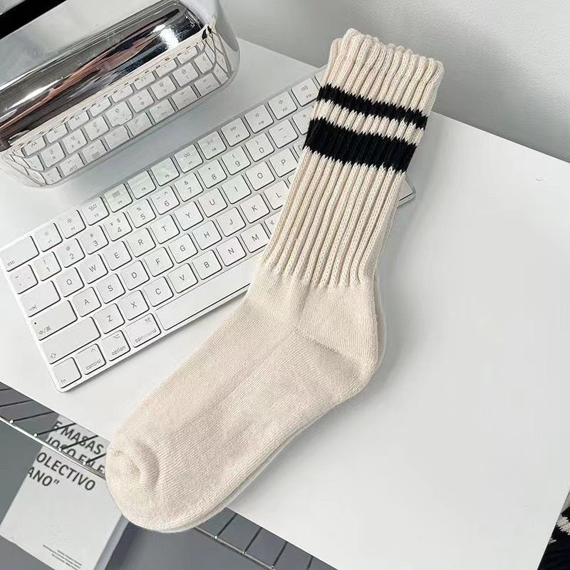 Striped Cotton Crew Socks | Casual Athletic Women's Mid Calf Socks