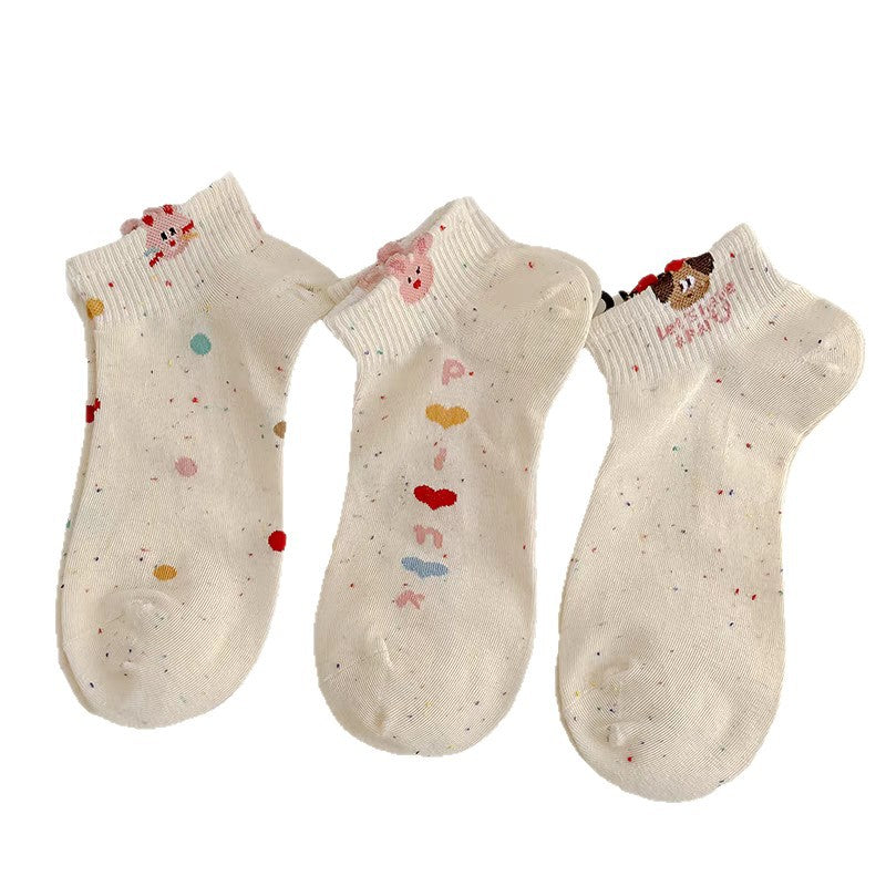 Cute Cartoon Ankle Socks | Breathable Speckled Socks for Women
