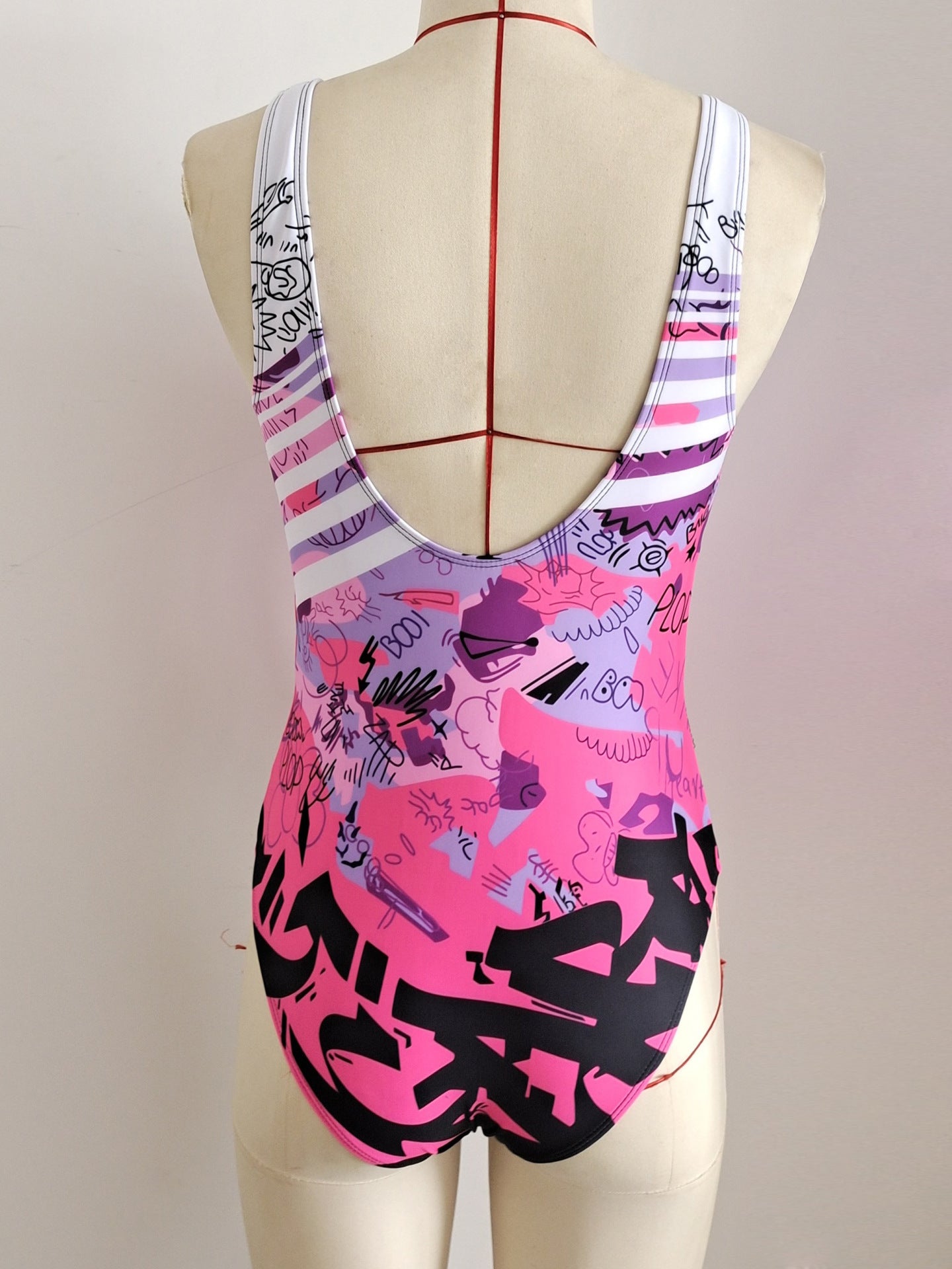 Graffiti Print Sporty One-Piece Swimsuit | Modest Women's Beach Swimwear