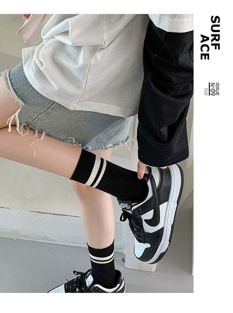 Breathable Striped Crew Socks for Women | Black White Trendy Casual Socks