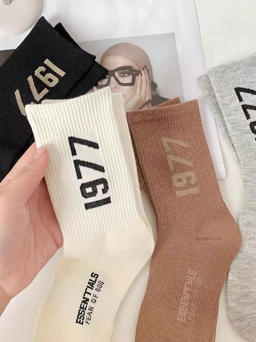 1977 Printed Cotton Crew Socks | Street Style Women Socks