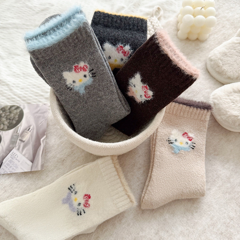 Cute Cozy Wool Crew Socks | Warm Winter Fuzzy Socks for Women