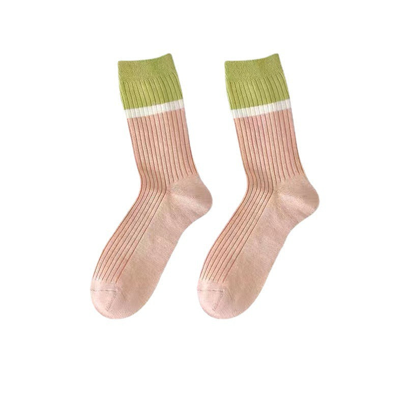 Cotton Crew Socks for Women | Preppy Pastel Embroidered Mid Calf