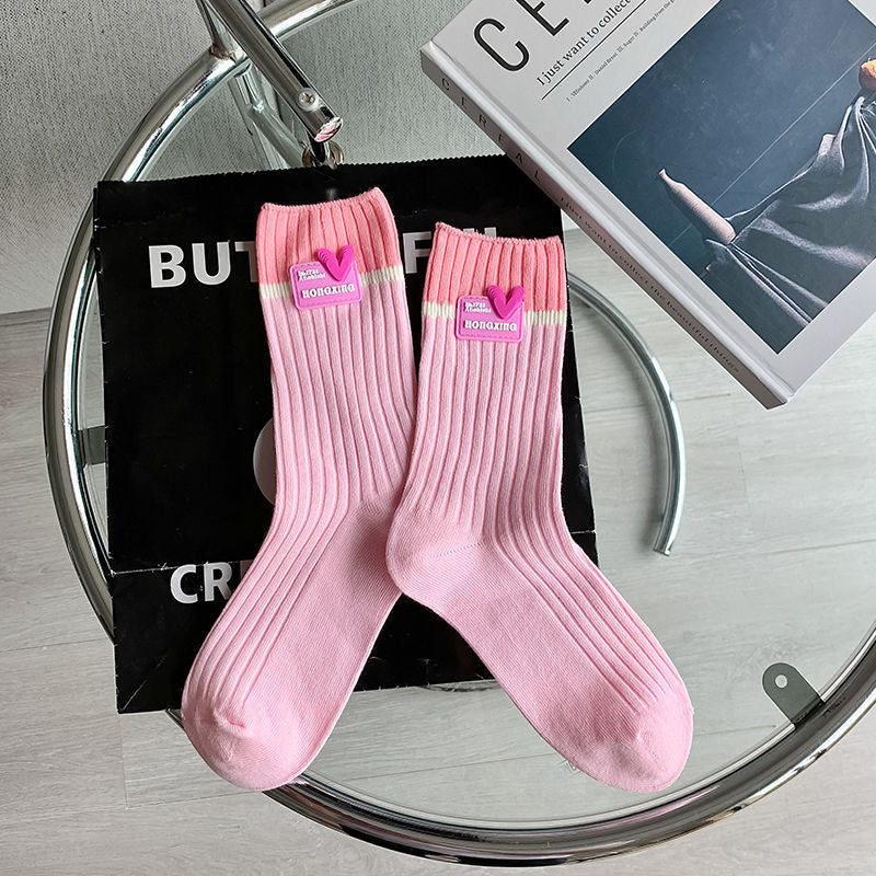 Trendy Colorblock Crew Socks for Women | Dopamine Style