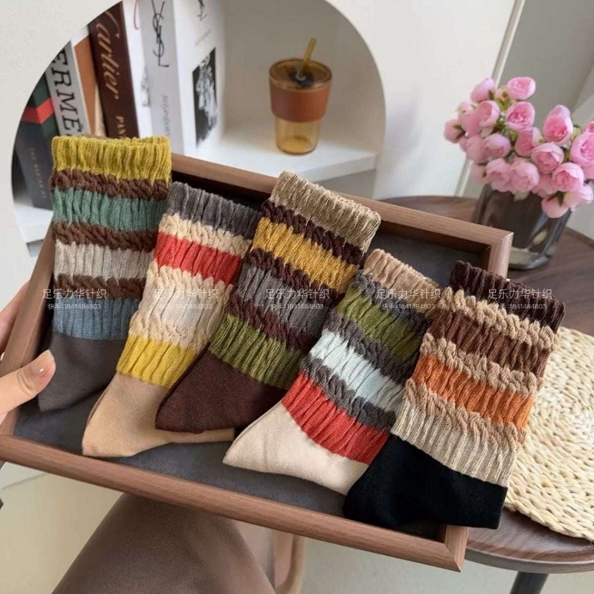 Vintage Striped Cozy Slouch Crew Socks | Loose No-Bind For Women
