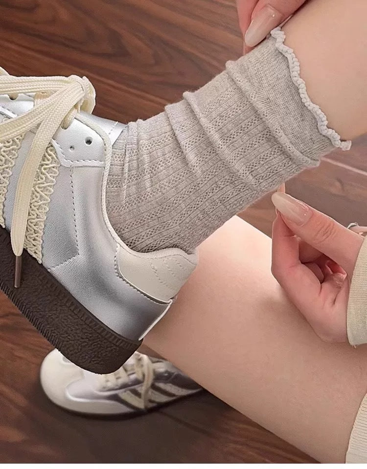 Lace Trim Crew Socks for Women | Breathable Mesh Summer Socks