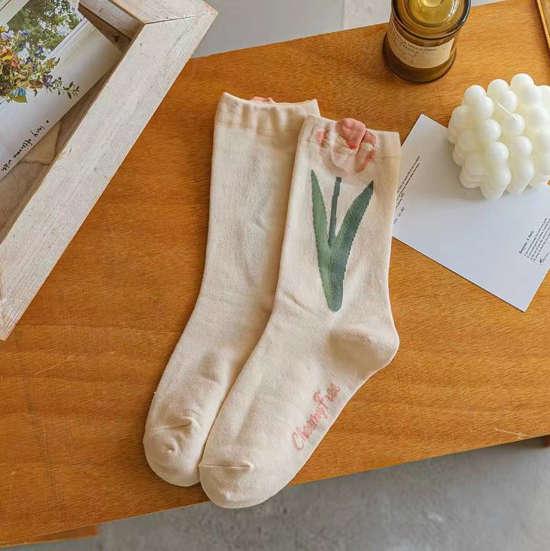 Floral Crew Socks for Women | Soft Cotton Patterned Socks