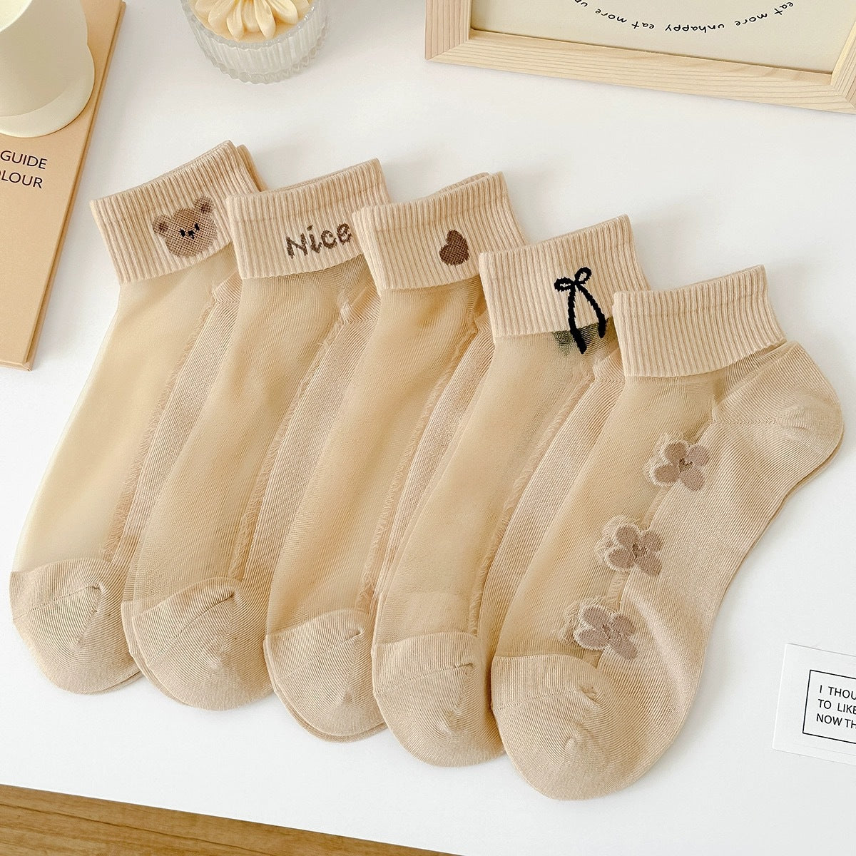 Cute Sheer Ankle Socks | Cotton Sole Summer Socks for Women