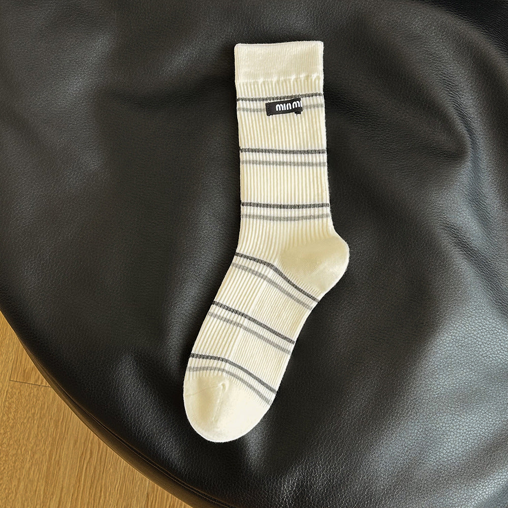 Women's Striped Cotton Crew Socks | Trendy Mid-Calf Socks