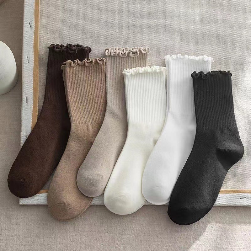 Ruffled Crew Socks for Women | Vintage Cotton Mid-Calf Socks