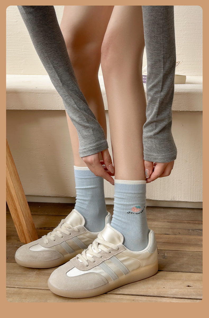 Cute Cartoon Cotton Crew Socks | Seamless Women's Mid Calf Socks