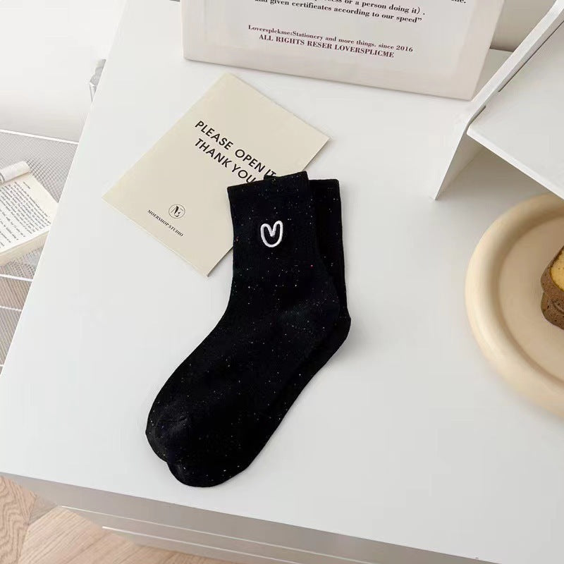 Speckled Embroidered Heart Crew Socks for Women | Casual Everyday Socks