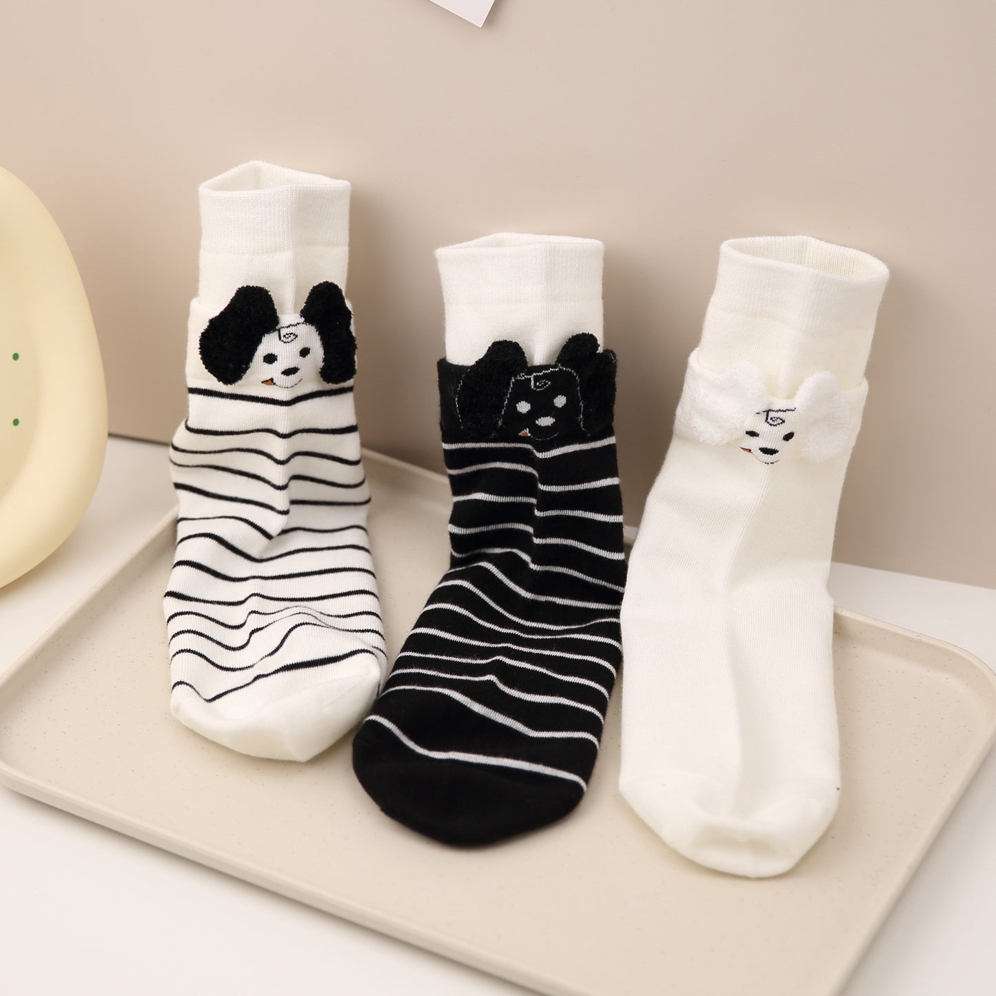 Cute 3D Puppy Cotton Novelty Crew Socks for Women