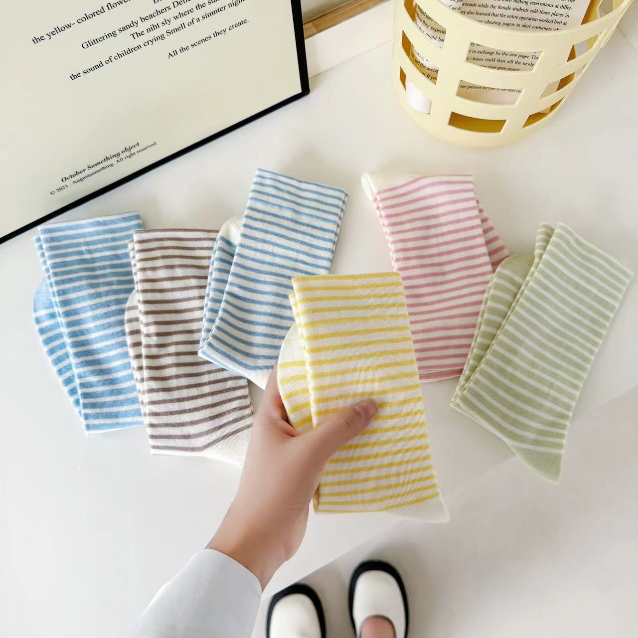 Soft Striped Cotton Crew Socks for Women | Loose Top Comfort