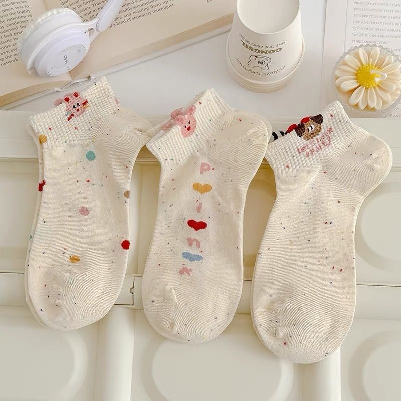 Cute 3D Cartoon Ankle Socks for Women | Speckled Cotton Low Cut