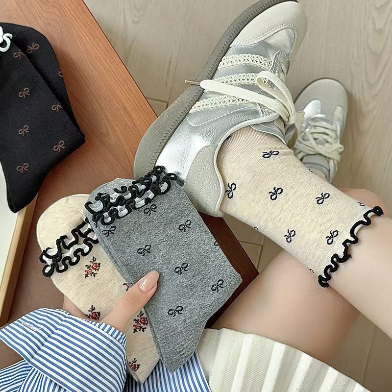 Vintage Ruffled Crew Socks | Cute Patterned Women's Everyday Socks