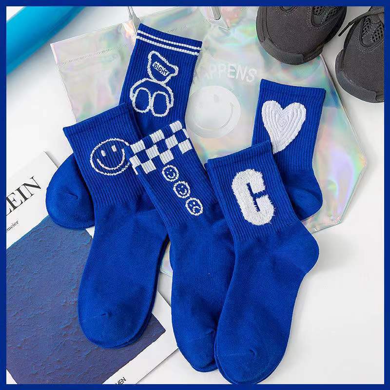 Trendy Novelty Crew Socks | Klein Blue Cotton Socks for Women